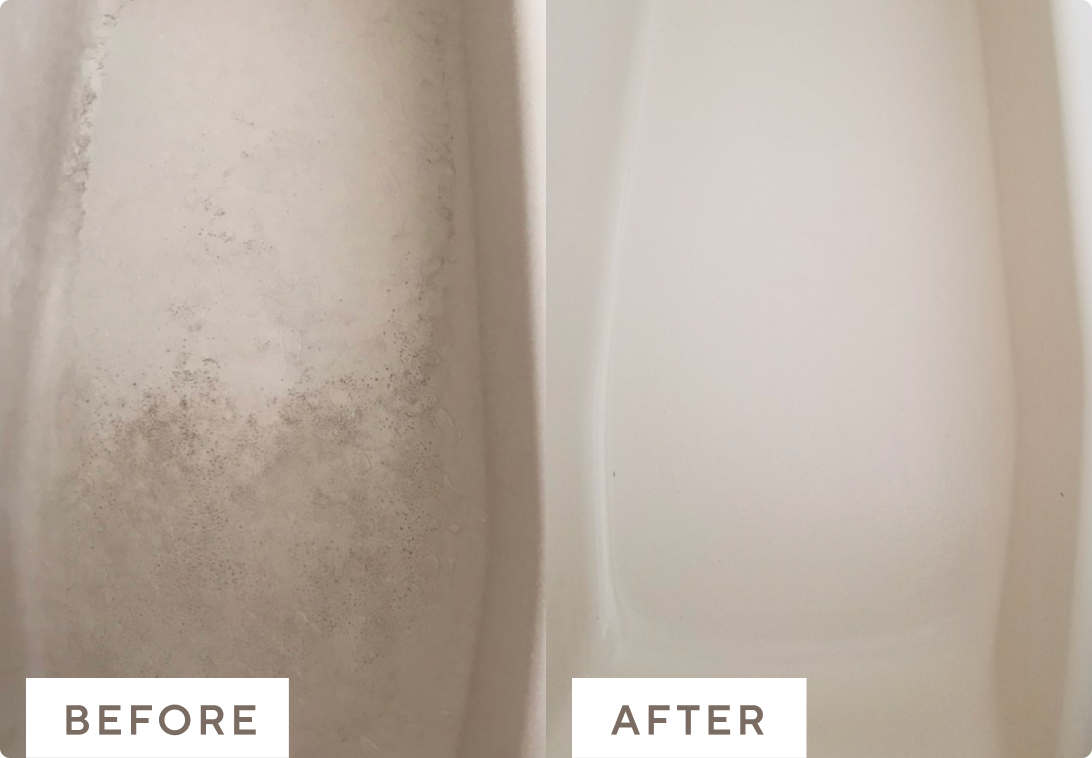 Before and after images of bath tub cleaned with Branch Basics.
